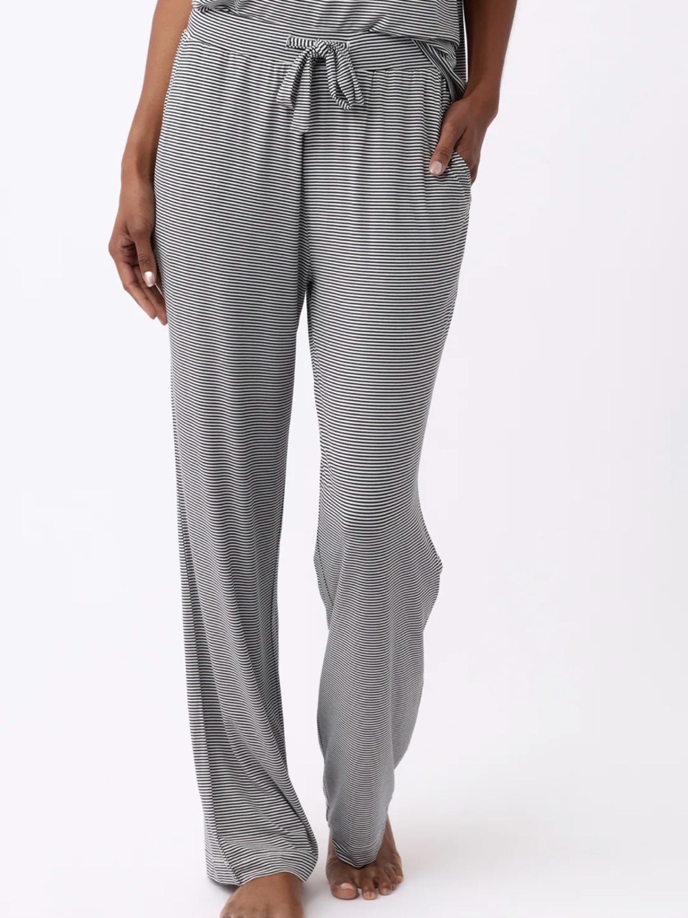 Cozy Earth Bamboo Stretch-Knit Pant - black mini stripe - size M - NWT